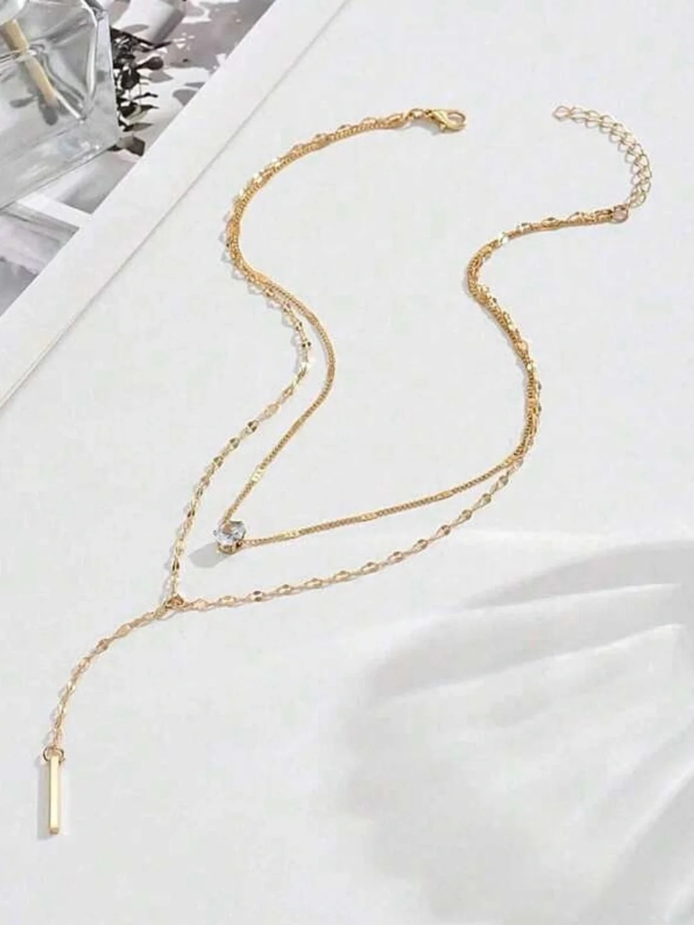 Gold Y-Shaped Double Layer Drop Necklace Set